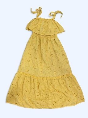 Yellow Eyelet Midi Sundress with Tie Straps
